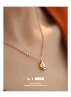 黄铜镀18K真金 法式轻奢风气质简约百搭款豌豆天然珍珠吊坠项链女