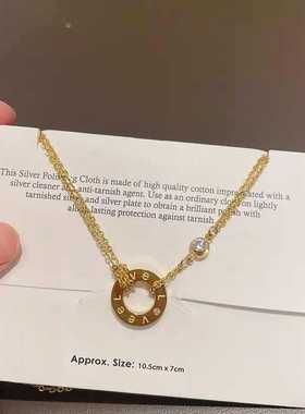 欧美love圆环项链女 钛钢简约锁骨链吊坠镀18k金色短款日韩配