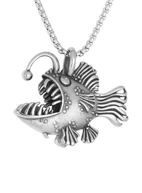 新款不锈钢灯笼鱼吊坠项链欧美复古个性挂坠男士钛钢项坠饰品