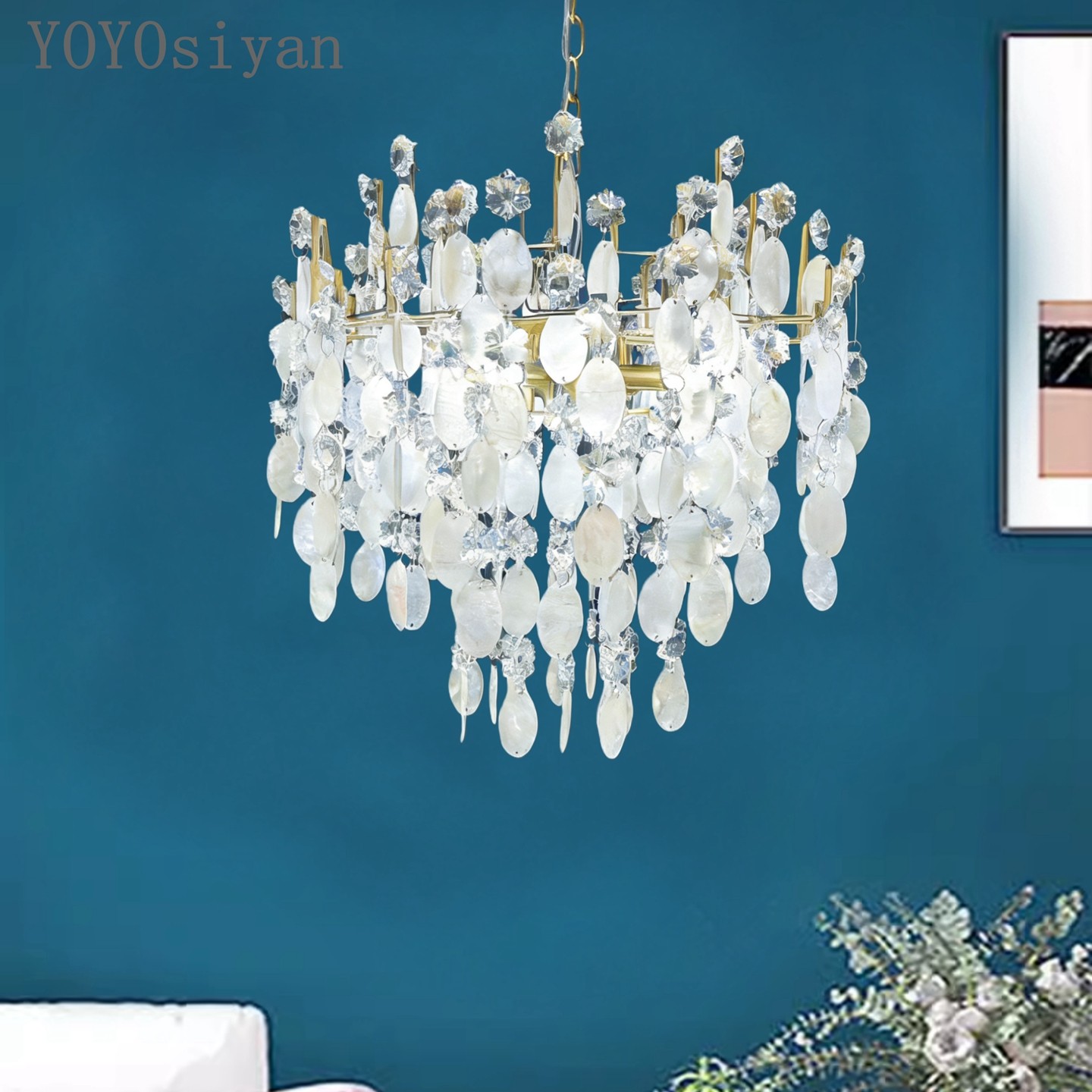 YOYO 轻奢美式法式欧式全铜贝壳水晶吊灯 客厅餐厅卧室衣帽间吊灯,家装灯饰光源,客厅吊灯,淘宝优惠券,粉丝福利购,淘宝优惠卷