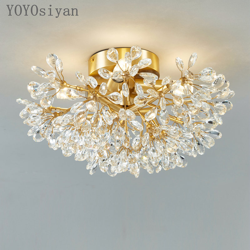 YOYO 法式轻奢现代水晶花蕾黄铜吸顶灯 客厅餐厅卧室玄关低楼层灯