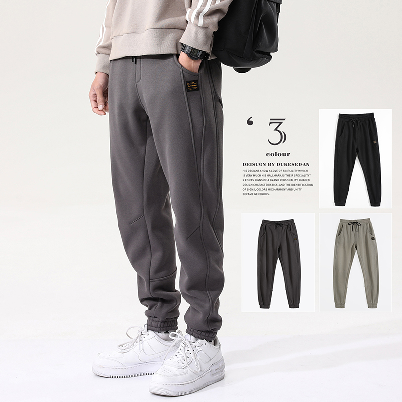 宽松抽绳松紧腰灰色卫裤