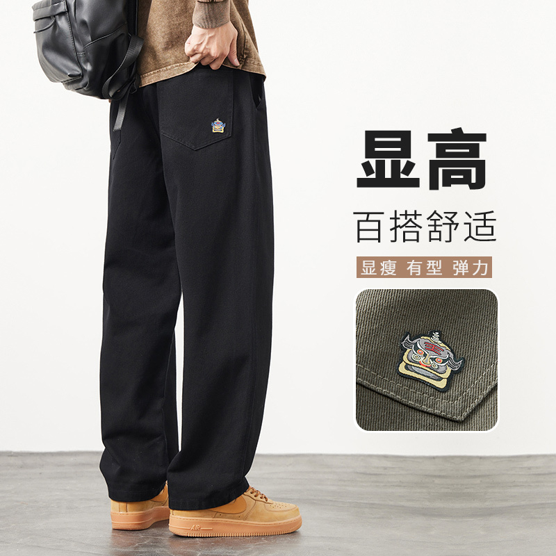 直筒休闲裤男士抽绳纯棉长裤