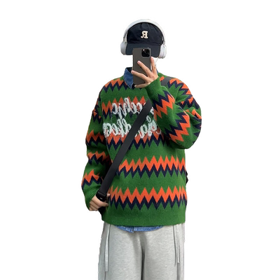 撞色加厚毛衣男圆领打底针织衫男