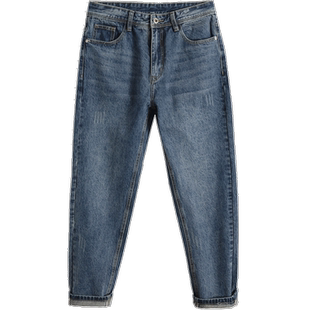 潮牌牛仔裤男款秋季直筒宽松雪花洗小脚男裤春秋款美式休闲长裤男