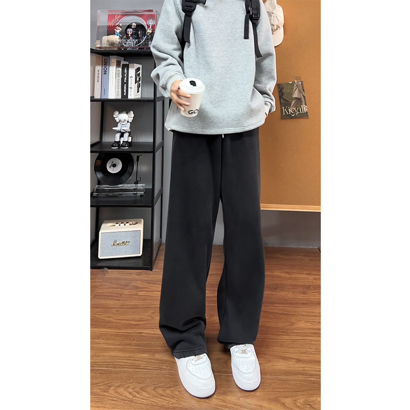 重磅水洗灰破坏卫裤男秋冬宽松直筒慵懒风休闲长裤巴家运动老爹裤