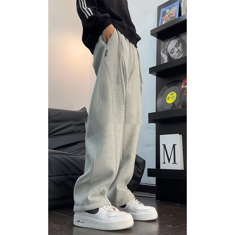美式重磅弯刀运动卫裤男秋冬加绒直筒宽松垂感阔腿抽绳休闲裤男款