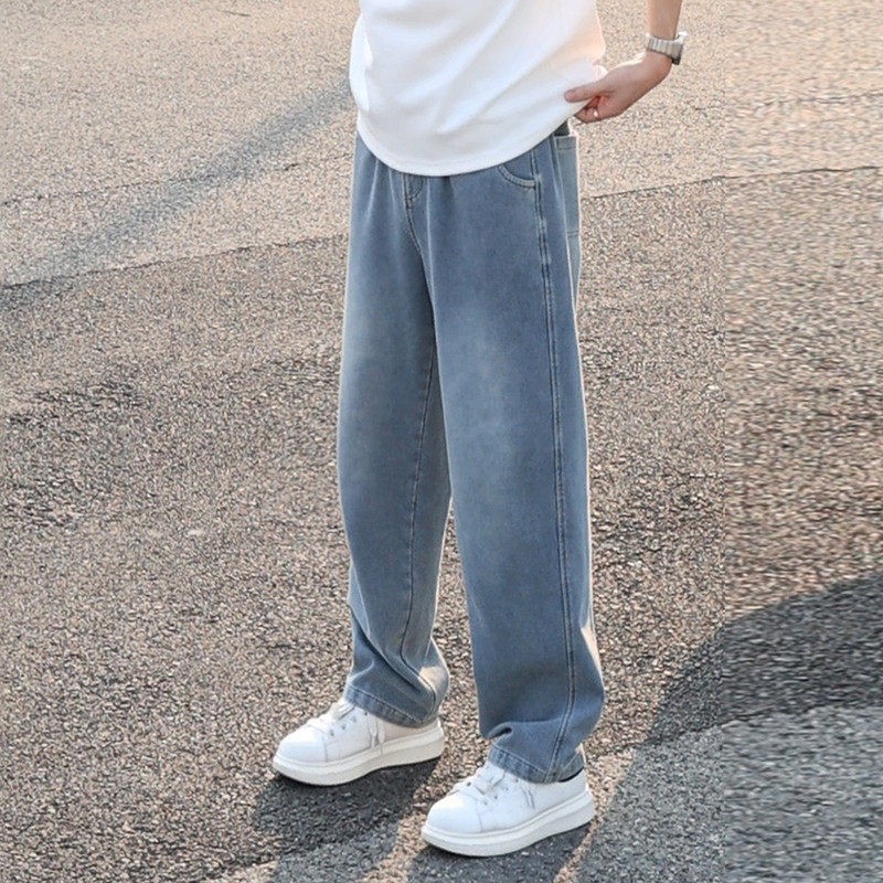 水洗渐变人字纹阔腿牛仔裤男款春秋复古宽松星空纹松紧腰直筒裤男,男装,牛仔裤,淘宝优惠券,粉丝福利购,淘宝优惠卷