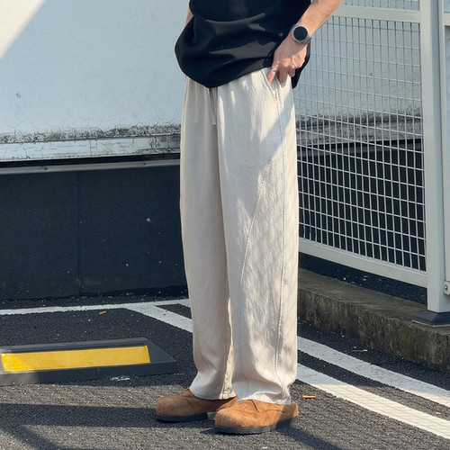 莱赛尔凉感天丝休闲裤子男士夏季薄款运动宽松直筒弯刀阔腿裤子男