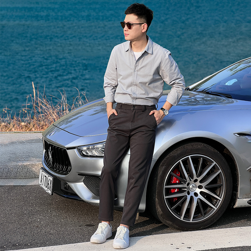 莫兰迪长袖衬衫男春夏季轻商务宽松翻领休闲男士高级感穿搭衬衣