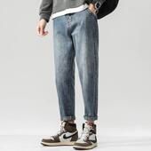 复古宽松直筒弹力牛仔裤 男士 秋冬潮牌小脚男裤 美式 加绒休闲长裤 子