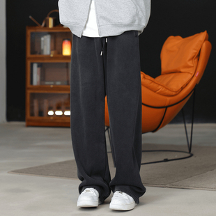 重磅水洗灰破坏男休闲裤 潮牌运动宽松直筒春秋长裤 巴家卫裤 颖哥