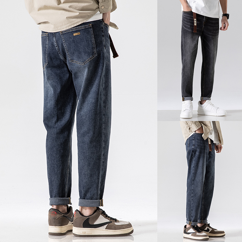 深蓝色牛仔裤子男直筒休闲裤子男