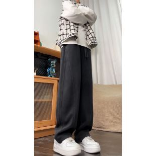 子宽松直筒阔腿休闲长裤 秋冬加绒运动裤 男款 重磅立体剪裁弯刀卫裤