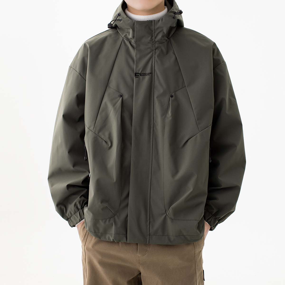 连帽冲锋衣宽松工装夹克外套男款