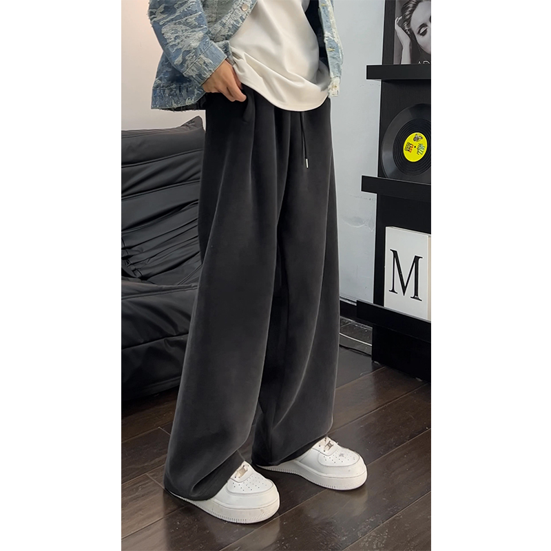 重磅水洗灰破坏休闲裤男春秋美式宽松直筒长裤巴家潮牌运动老爹裤