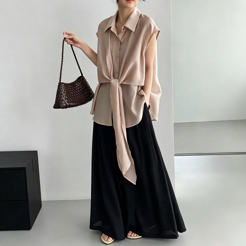 私服自留 莱赛尔多穿法氛围感气质绑带衬衫女韩系通勤显瘦上衣夏
