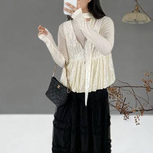 2026早春韩系丝绒吊带背心+纯色百搭长袖T恤女叠穿两件套上衣