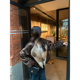 复古显贵千金风翻领貂毛领鹅绒羽绒服女短款2025冬季新款派克服