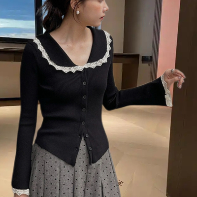 【月光鸣奏曲 】重工拼接针织法式复古 2025秋季蕾丝开衫针织小衫