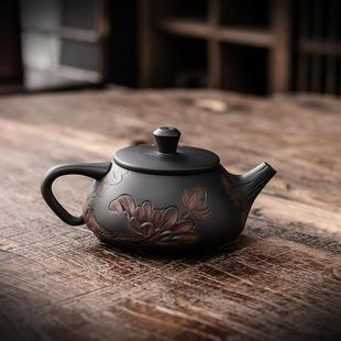 紫陶茶壶手工跳刀大容量家用单壶功夫茶具陶瓷小号茶具石瓢壶