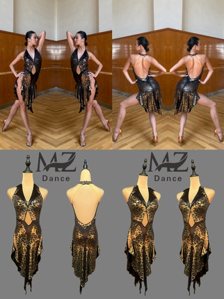 MZDance L-090女士拉丁舞服练习服艺考服表演服豹纹不规则连衣裙