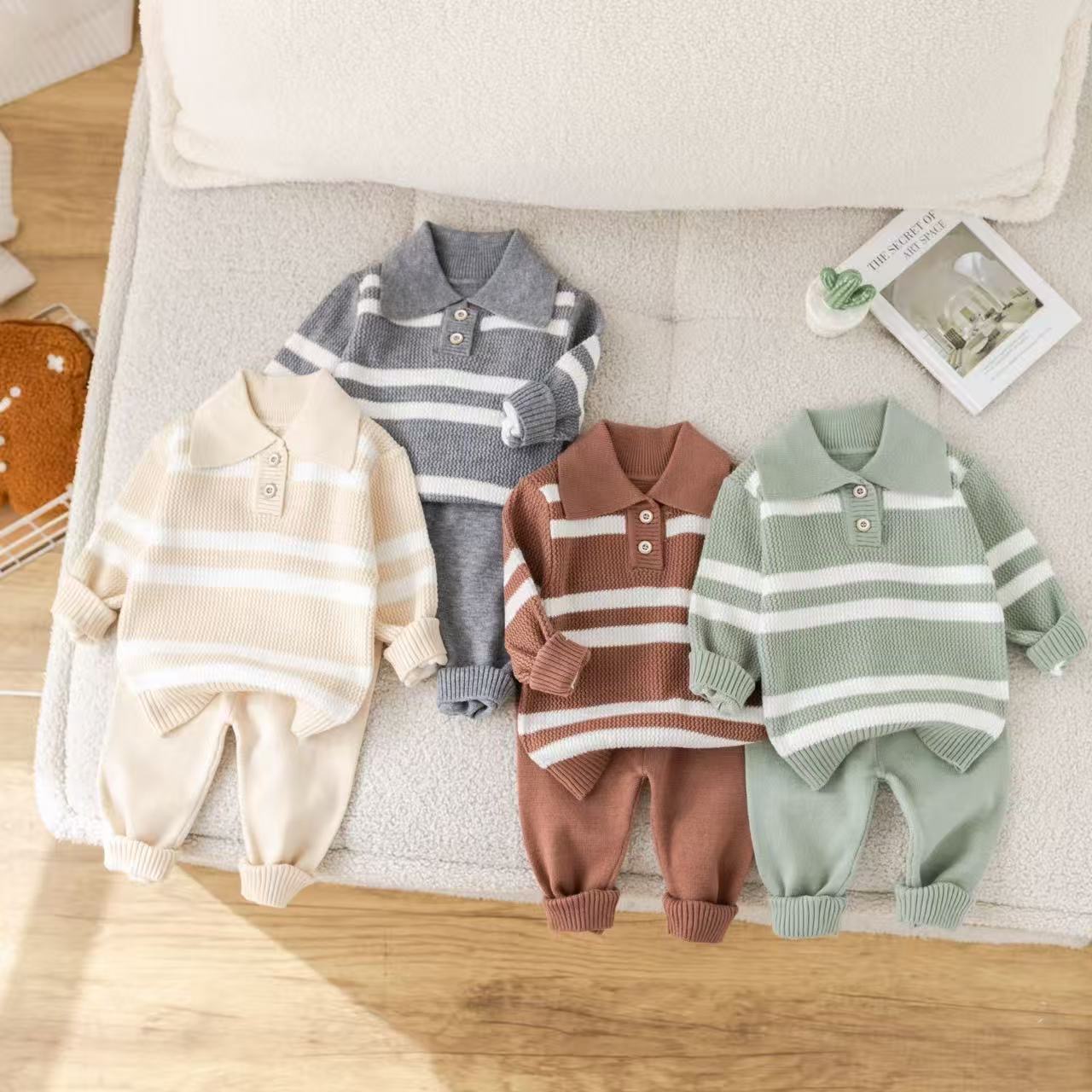 儿童学院风毛衣套装秋冬长袖条纹