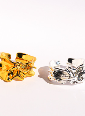 chico欧美风艺术抽象褶皱开口戒指不规则褶皱肌理指环金属银饰品