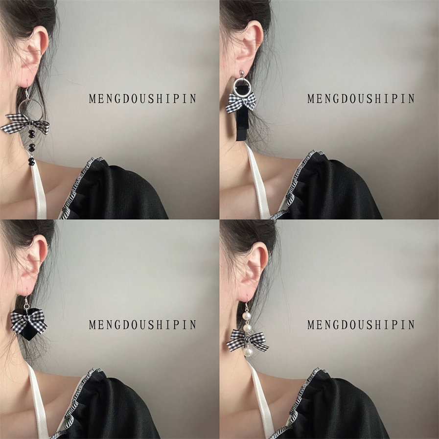 bm学院风耳坠耳夹棋盘格耳饰