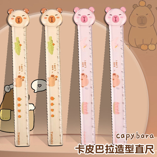 可爱卡皮巴拉猫爪直尺15cm透明绘图测量尺子小学生韩国卡通文具