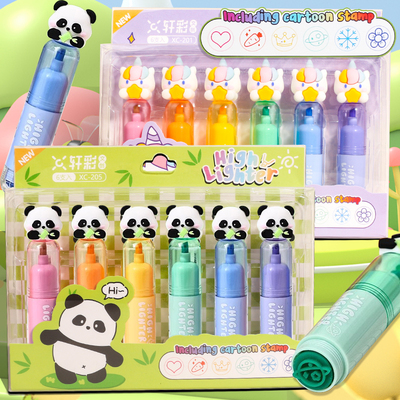 熊猫印章荧光笔猫爪造型手账笔