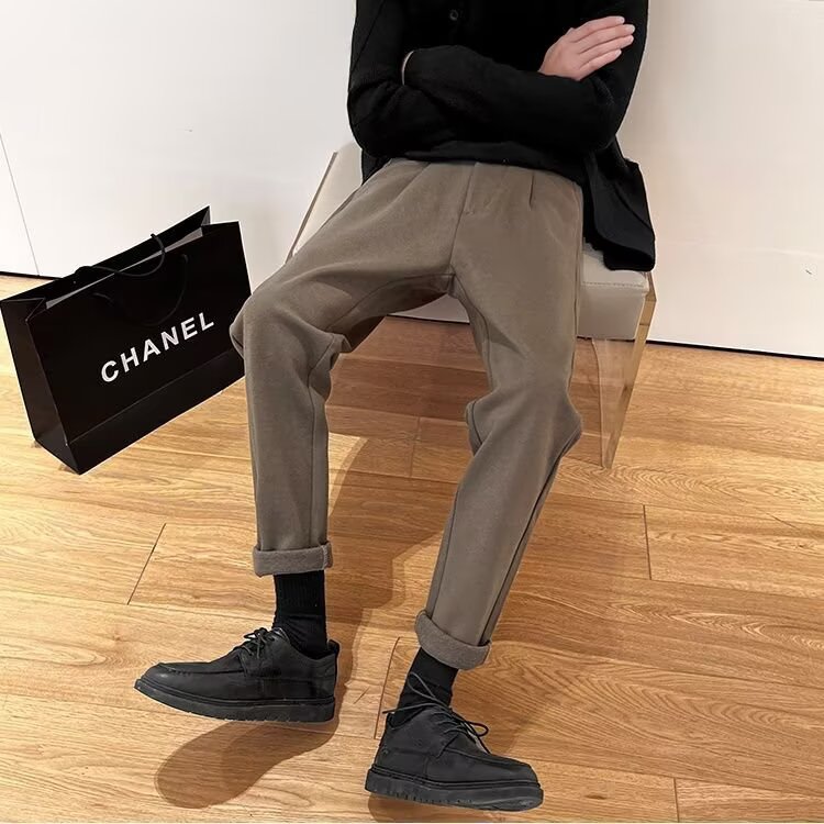 老钱风毛呢西裤男秋冬潮流韩版青年直筒休闲裤百搭商务西装裤长裤