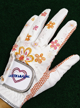 时尚高尔夫手套女士双手花朵防滑手指套透气防晒Castelbajac新款