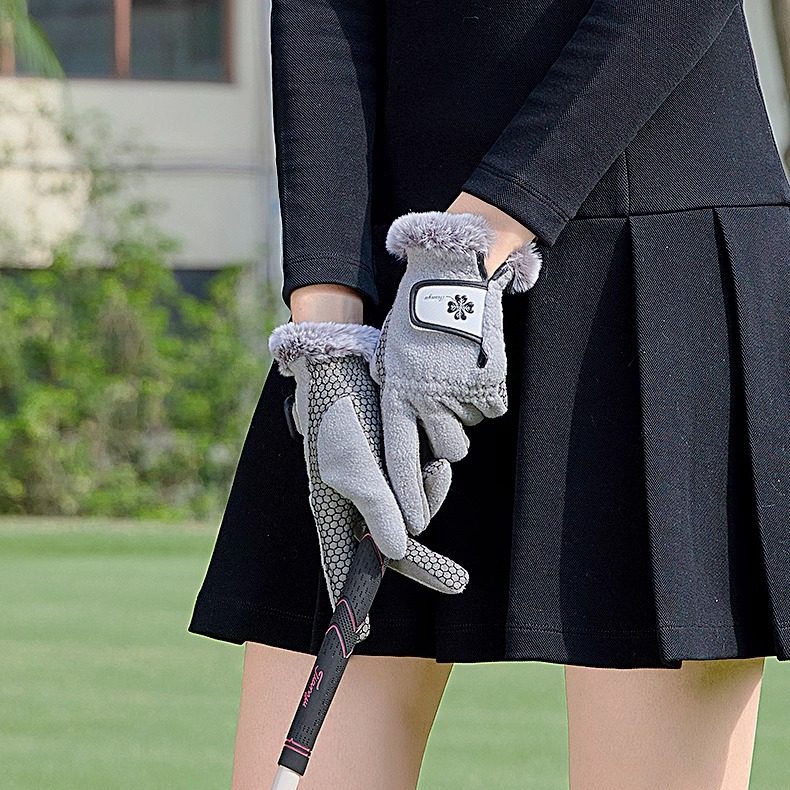 秋冬保暖高尔夫球手套女士左右双手毛绒手指套防滑运动golfgloves