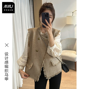 法式小香风马甲外套女气质百搭编织粗花呢流苏开衫外穿背心上衣潮