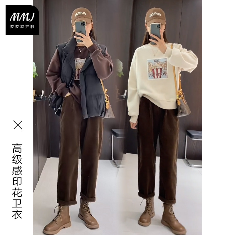 韩版网红时尚套头卫衣女小众设计感字母印花减龄加厚小个子上衣潮