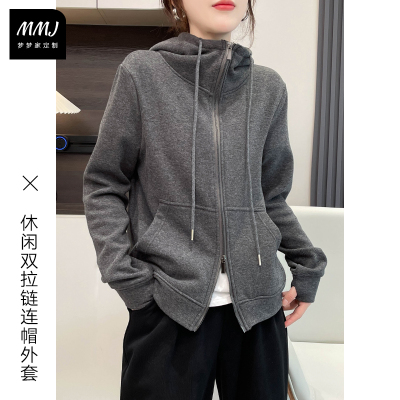 韩版休闲双拉链设计连帽外套