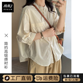 宽松休闲设计感减龄防晒衬衣上衣潮 女夏季 温柔风别致小众短袖 衬衫