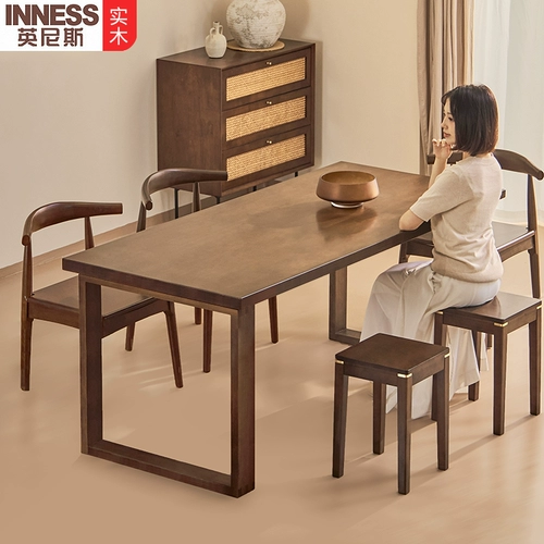 Столовый столик с твердым деревом, предоставляющий толстый талочный стол современный столик простоты, прямоугольная гостиная, обеденный стол и стул Комбинация