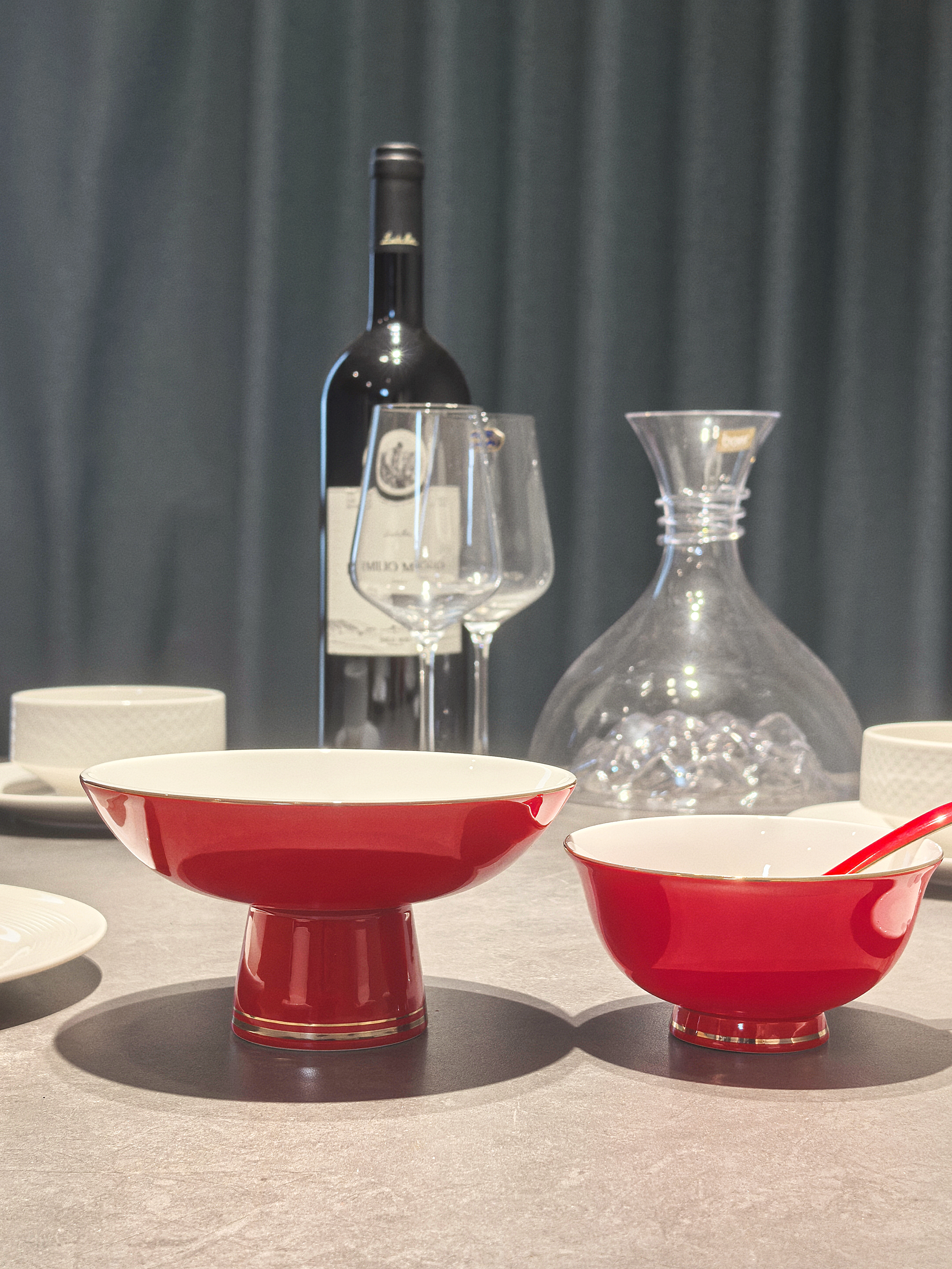 温州订婚6寸红色描金高脚碗爱心结婚分岁酒搬家面碗10个皮箱装骨