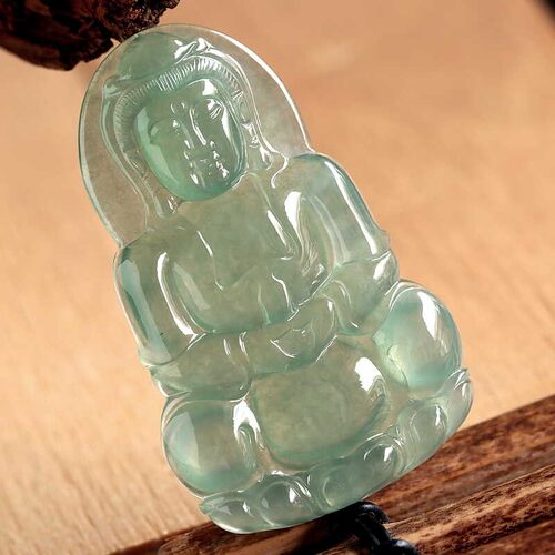 正品天然缅甸翡翠冰种绿底正装观音吊坠冰透挂件10.96克