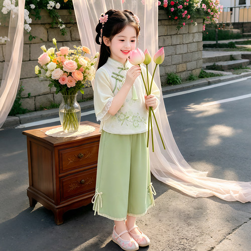 女童新中式盘扣夏季汉服两件套