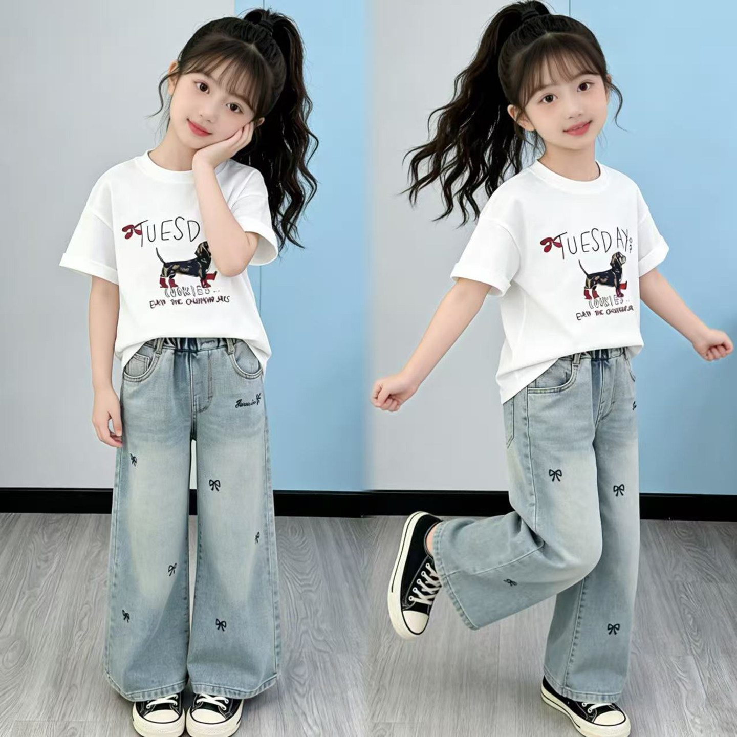 女童套装短袖纯棉t恤2026新款夏装9岁女孩超好看12岁女童夏天套装