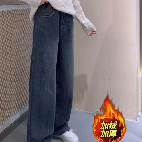 女童拉链半高领加厚毛衣秋冬牛仔