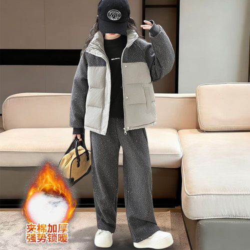 女童棉服套装秋冬棉加厚棉衣外套