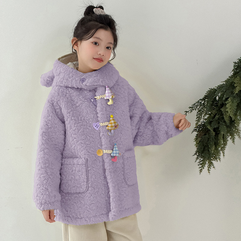 女童羊羔绒外套2026秋冬新款儿童棉衣中大童保暖女孩加绒毛绒上衣