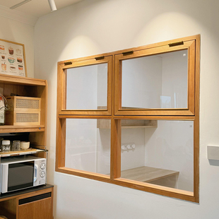 原木中古风九宫格隔断上掀木窗北美樱桃木上折窗客厅实木框架屏风