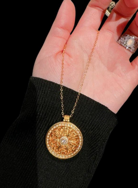 蕾丝蜂巢花盘宝石项链 古董感 镀18K金 老铺豆豆锆石项链 百搭