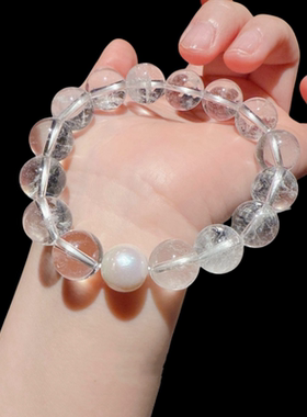 花丝鎏彩海蓝宝白水晶手链 新中式 奶白草莓晶爱心花神手串 套装