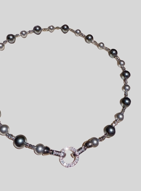 珠宝 妮妮大溪地黑灰色长款珍珠项链 宴会高定 真多麻贝珠毛衣链